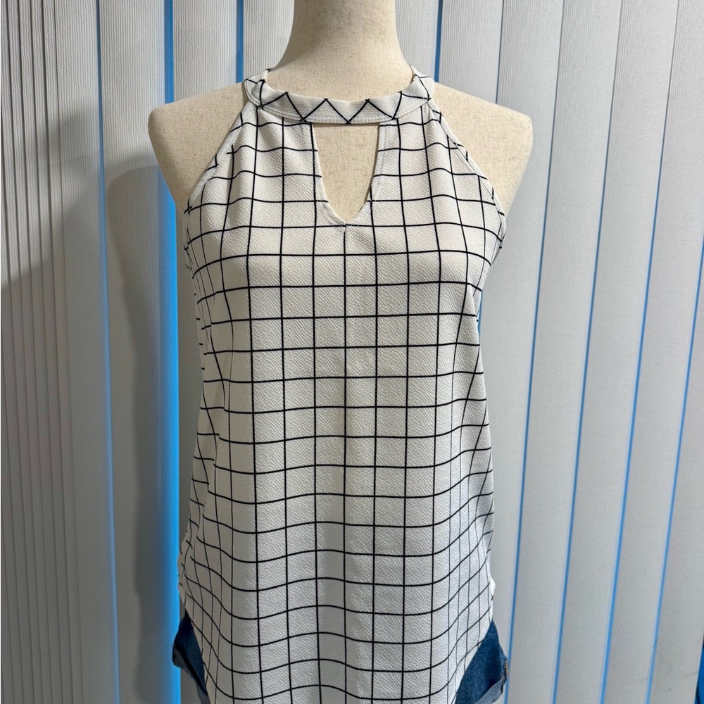 Women's Black and White Checkered Halter Top